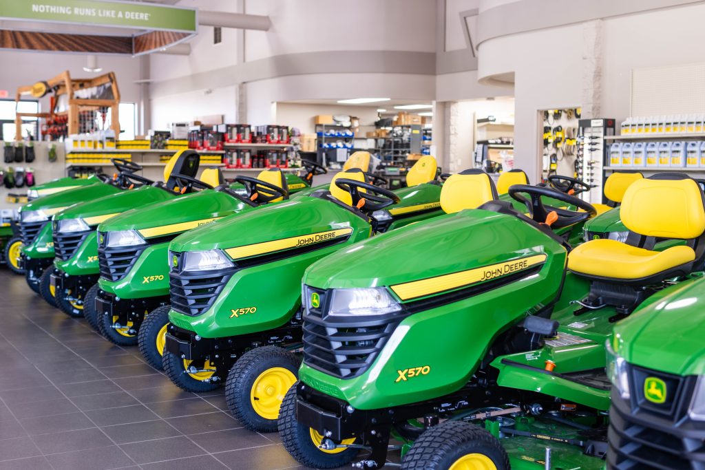 John Deere lawnmowers in the showroom